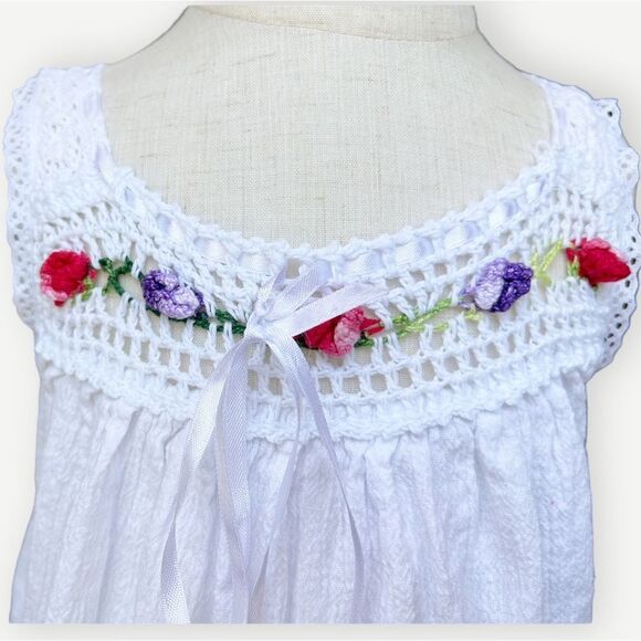 Aruba Girls Kids Embroidered Floral Sleeveless White Flowy Tiered Dress. 5. 5T. - Picture 2 of 8